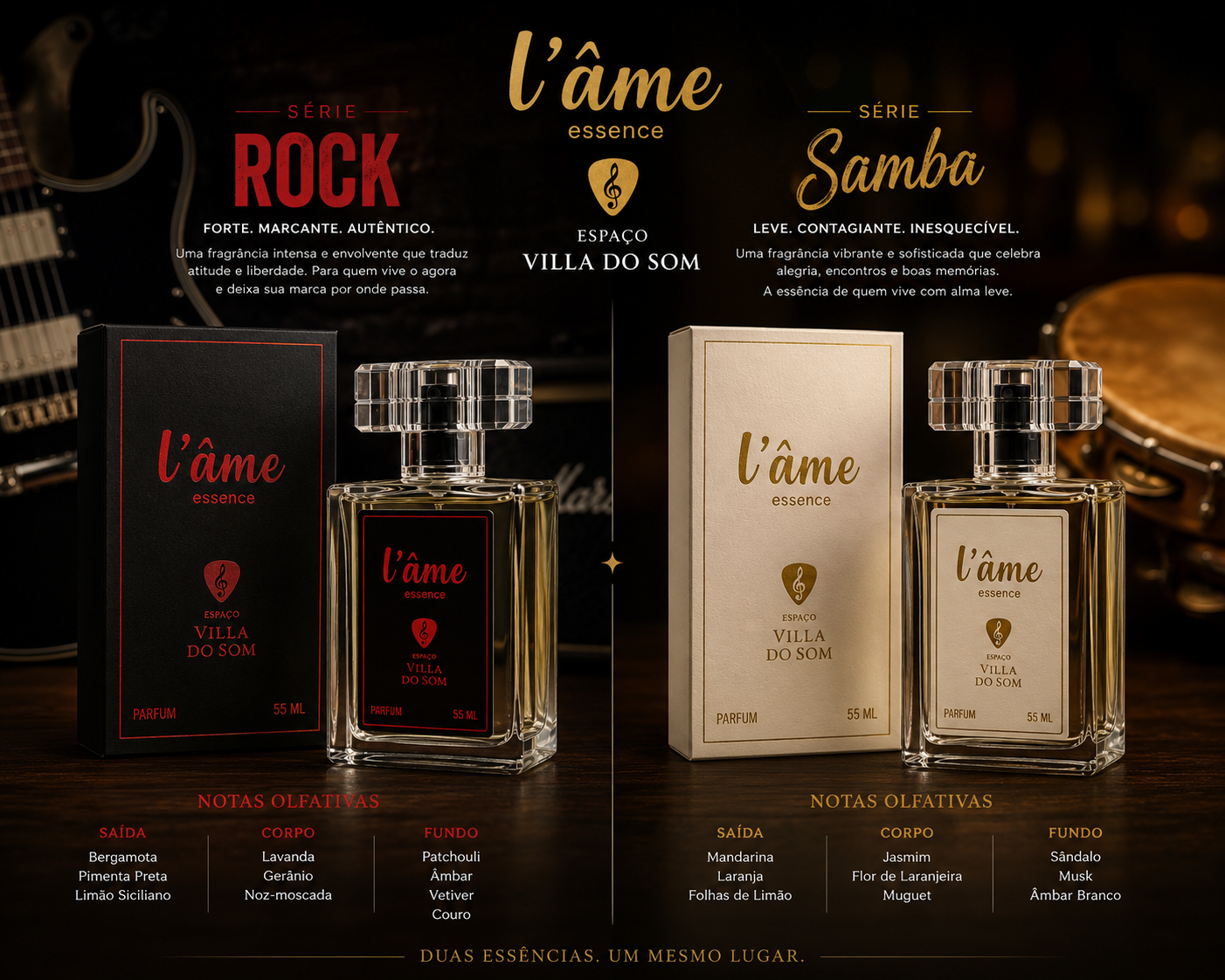 Linha de perfumes Villa do Som - Rock e Samba